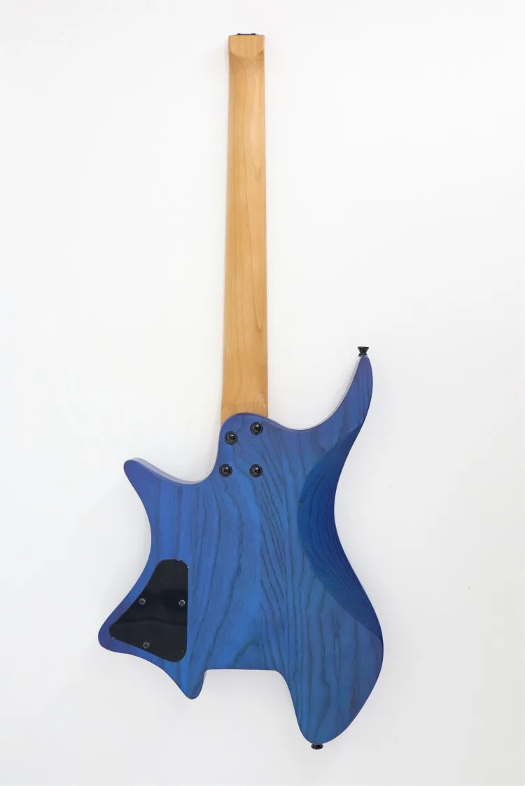 Прямая Продажа с фабрики Высококачественная синяя электрогитара без головы многоцветная имеющаяся в наличии Тигровая полоска шпон музыкальный инструмент