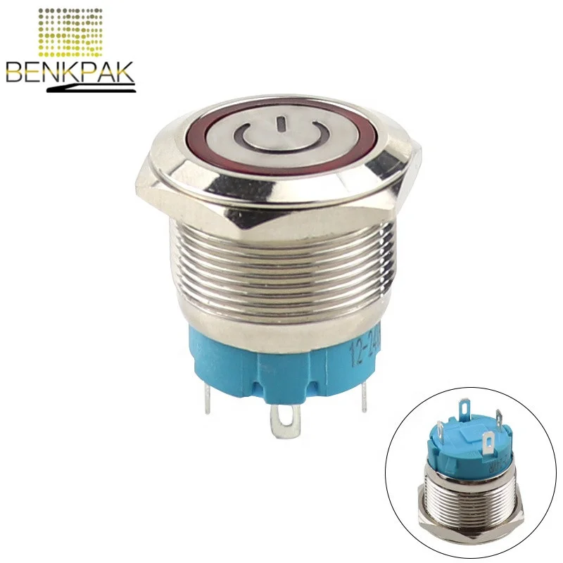 22mm metal push button switch 1NO led switch light 3V 5V 6V 12V 24V 220V momentary 4pins waterproof
