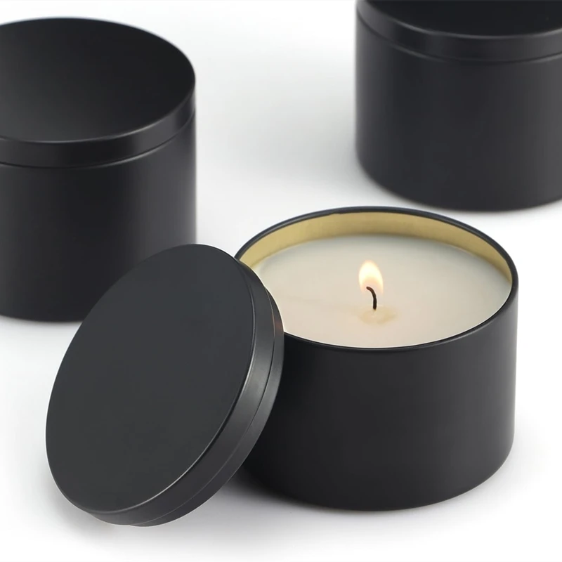 4 Oz 8Oz Round Black Metal Containers Candle Tin Jar With Lid Tin Cans For Candles