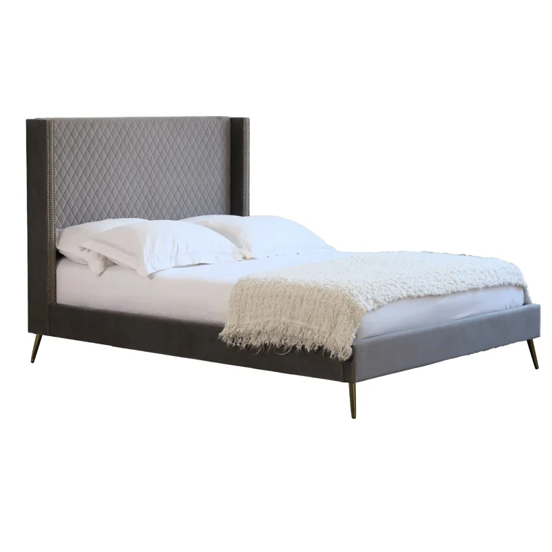 Modern Wooden frame Fabric Grey Tufted Custom King Queen Full Twin Size Bedroom Furniture Upholstered Platform Bed