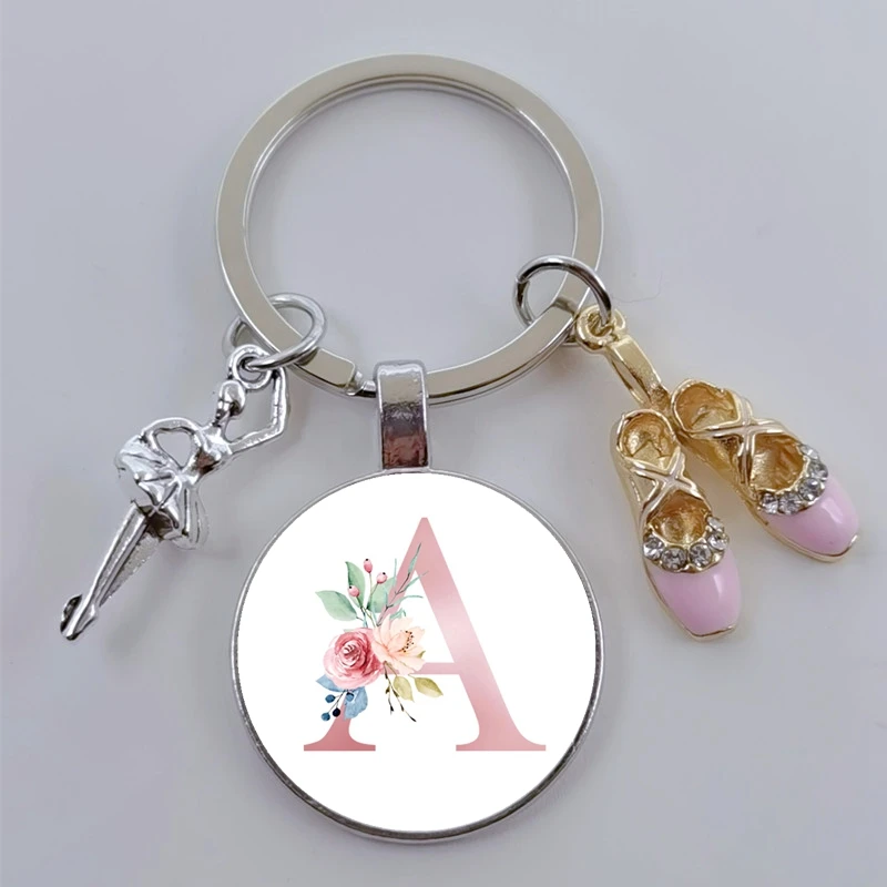 DIY Vintage Elegant Ballet Shoes A-Z Glass Art Keychain Fashion Dancer Jewelry Gift