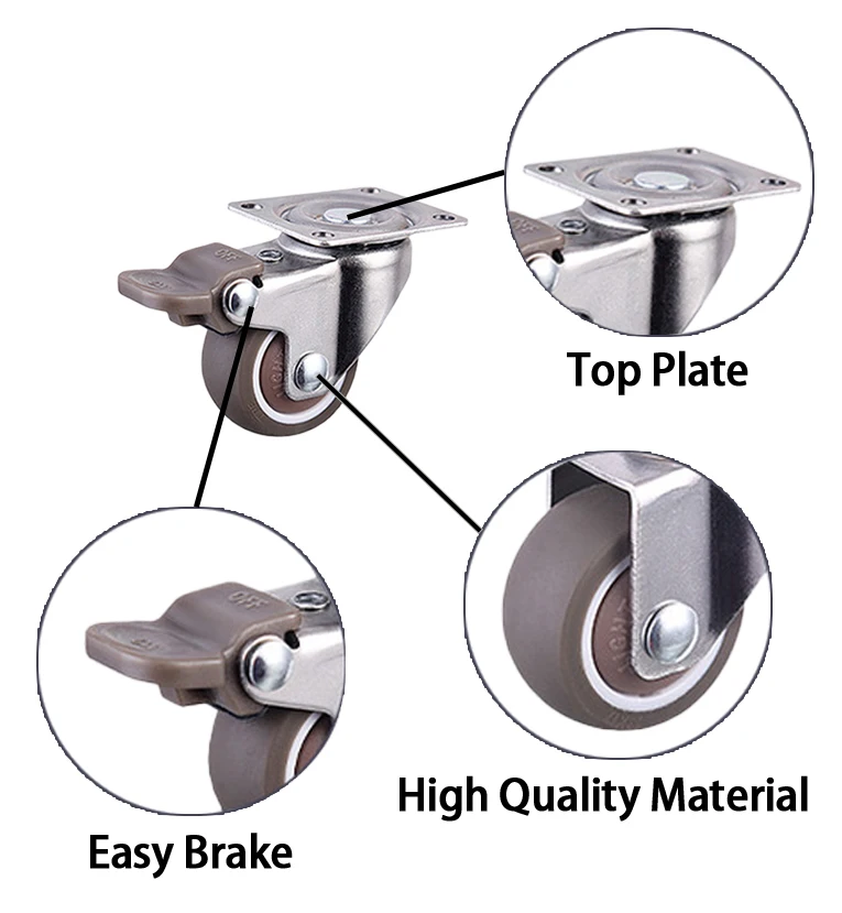 1.25 inch 32 mm TPE light duty  Furniture Silent Swivel Brake Small Caster Wheel Trolley Shopping Cart Universal Wheel