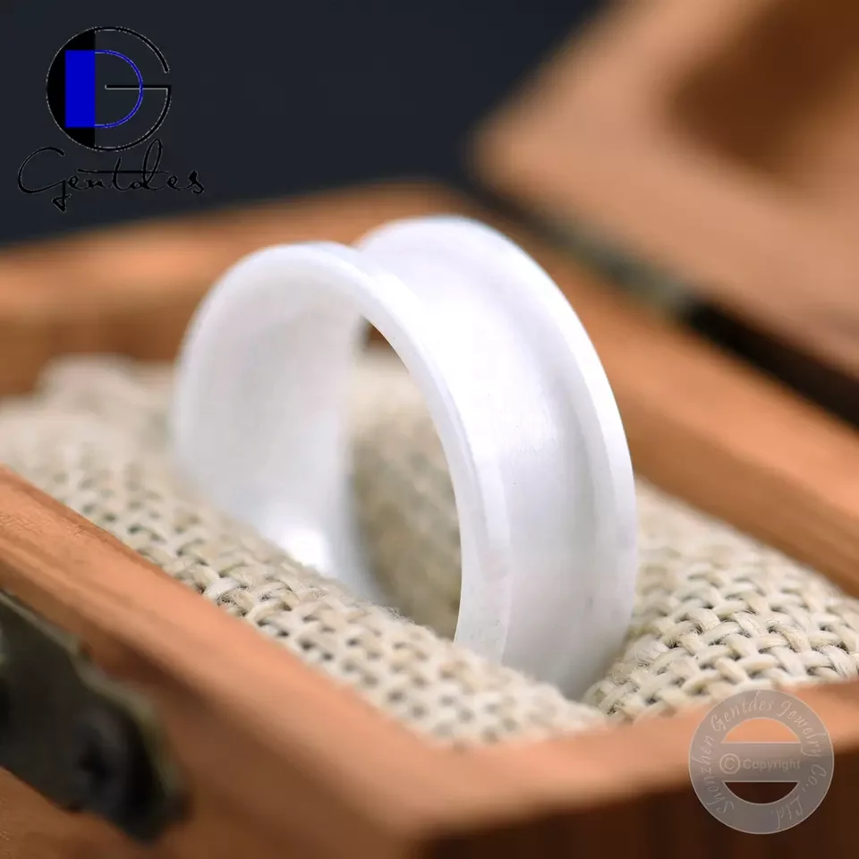 Gentdes Jewelry New Arrive White Ceramic Ring Blank 8mm Ring Core for DIY Inlay Unique Wedding Ring