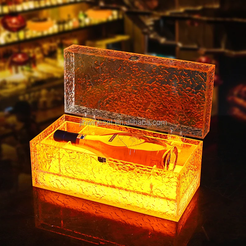 bar suppliers illuminated led glow light up Acrylic Champagne Bottle display presenter box LED liquor box LED wine suitcase