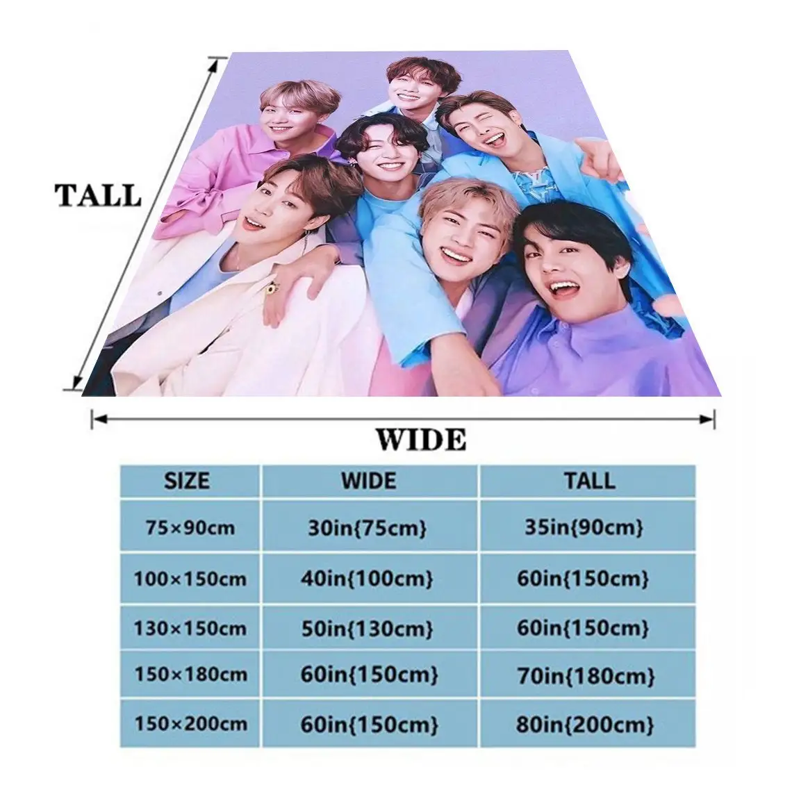 Wholesale Kpop warm sherpa fleece custom 3D print throw blanket for winter