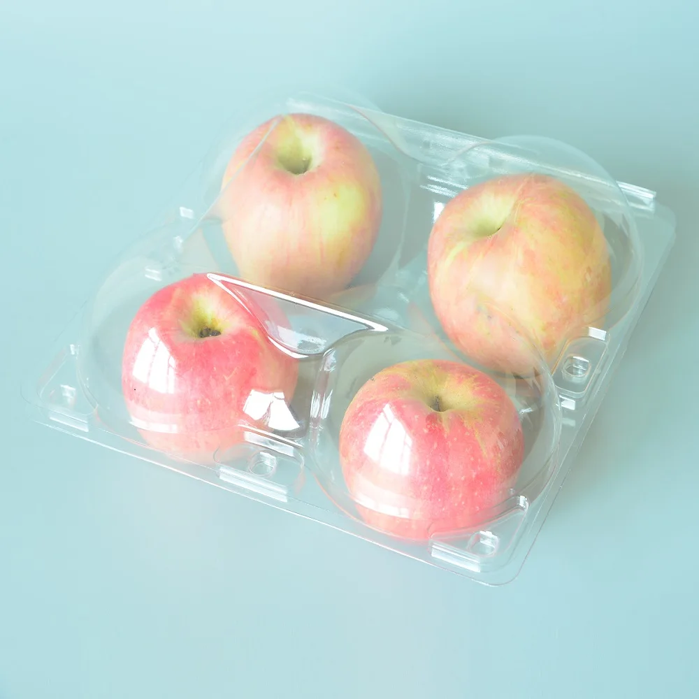 clear plastic fruit apple clamshell hinged lid pet container