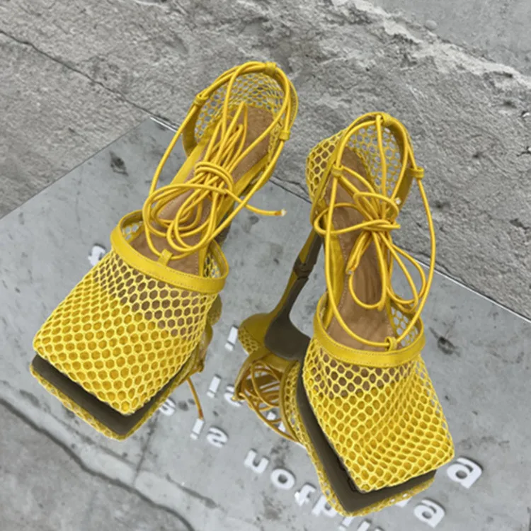 Drop Shipping Sexy Fashion Mesh Sandals Ladies Shoes And Sandals Woman Heels Heel Protector