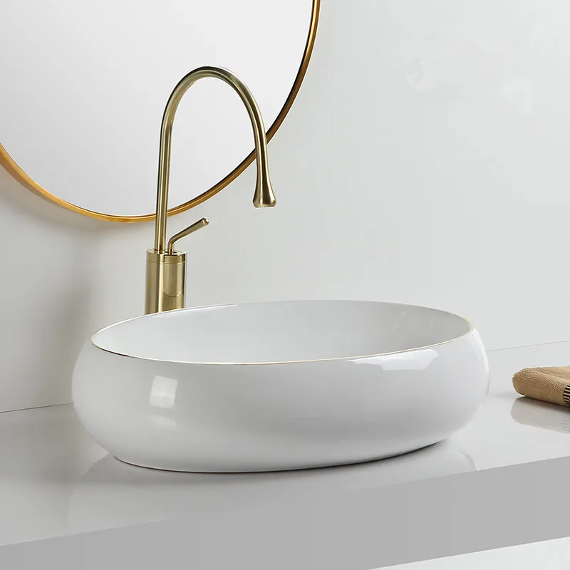 Single Vanity Bathroom Sink Set with Gold Finish Various Oval Design Specifications Vanity Countertop for India Market