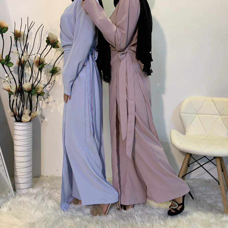 Wholesale Solid Color V-Neck Stitching One Piece Wide Leg Pants Modest Muslim Islamic Suit Jumpsuit Clothing for Women