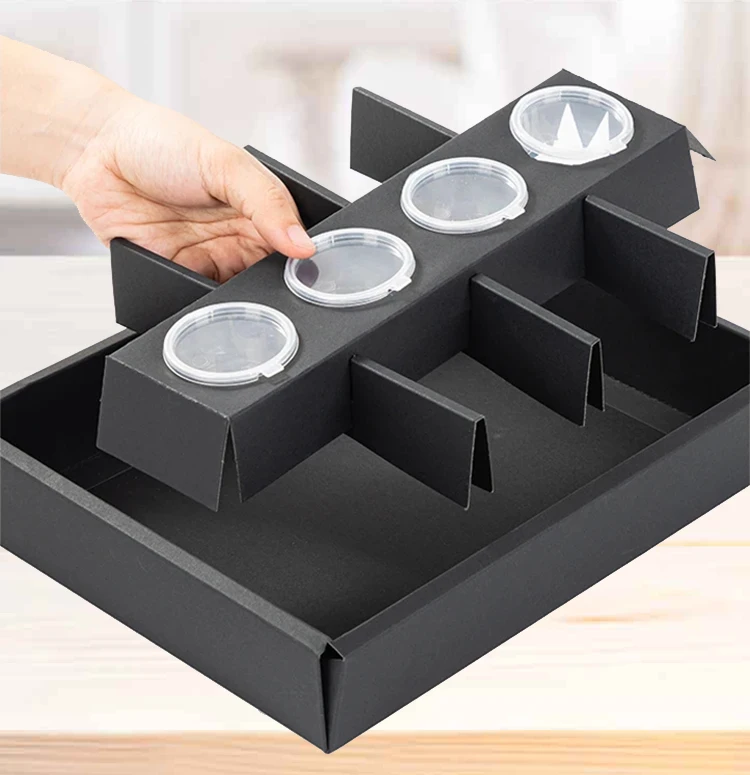 100% Recycled Kraft Paper Black Party Chocolate Cookie Dessert Boxes Catering Packaging Platter Box With Dividers Lid