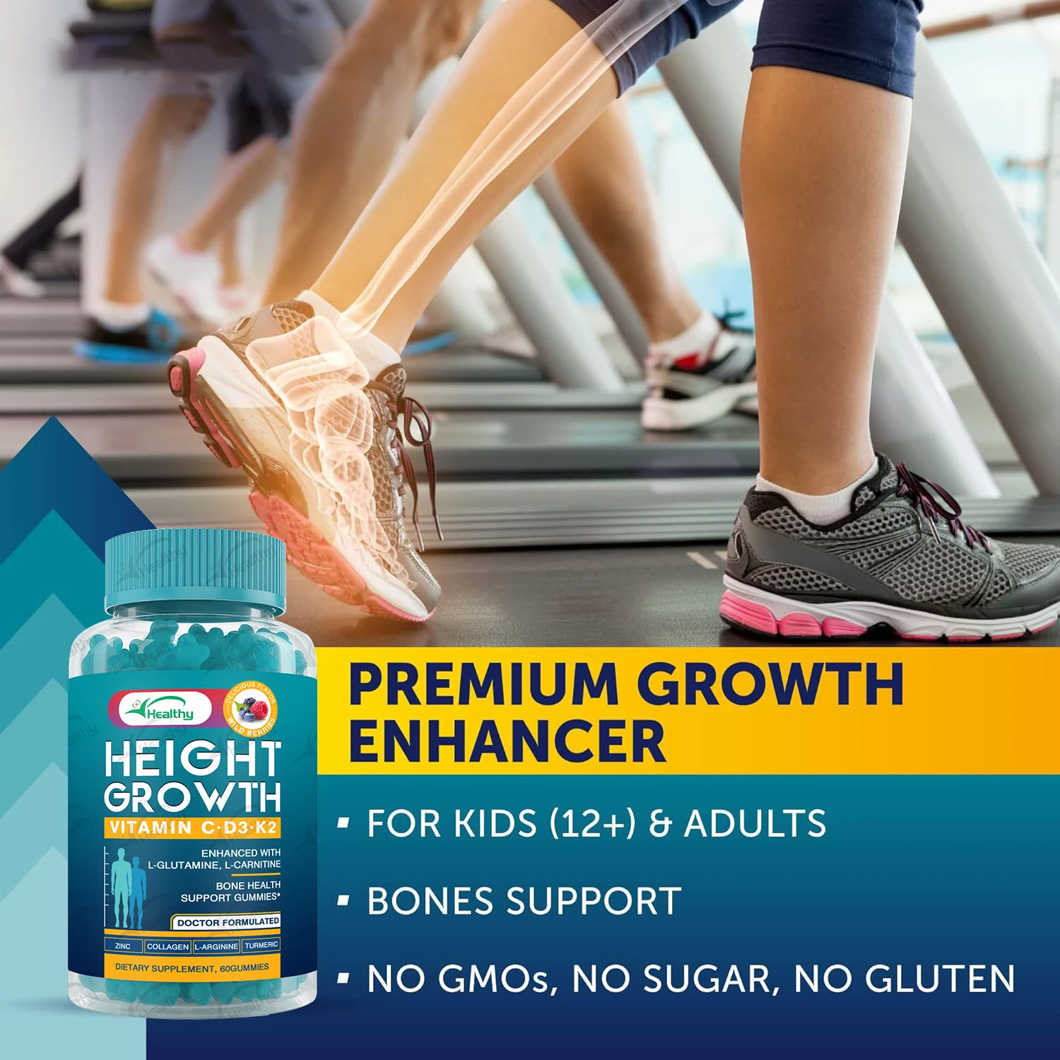 Height Growth Gummies Supplement for Kid Teens with Ashwaganda Calcium Height Increase Vitamins Bone Strength Grow Taller