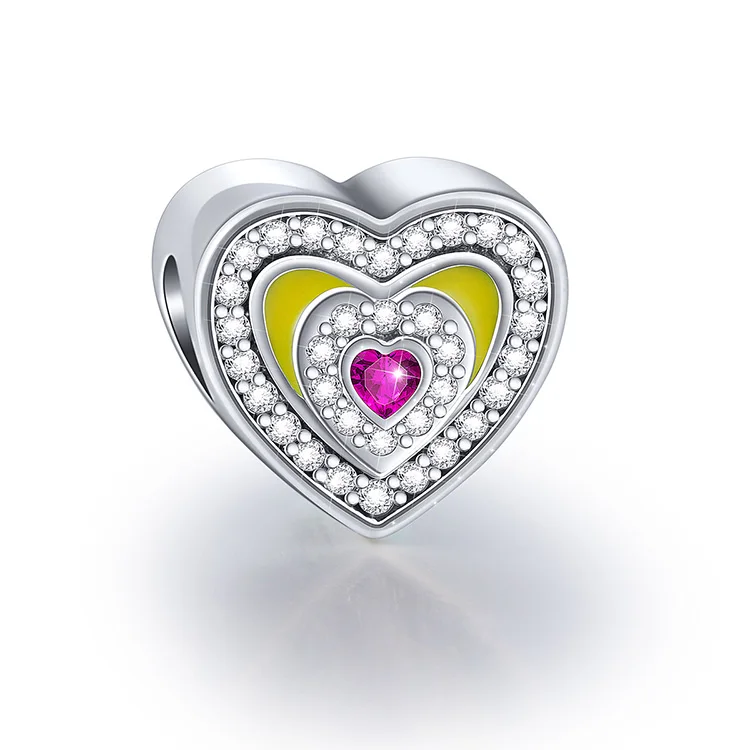 925 sterling silver heart shaped beads gold plated charms fit bracelet