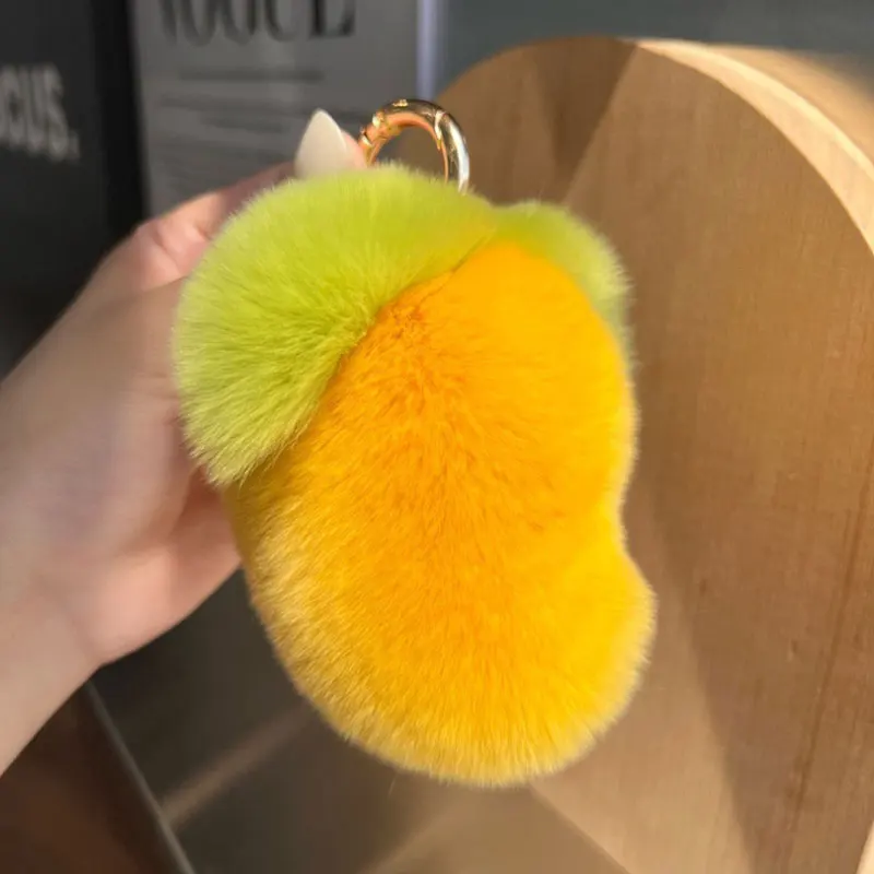 Real Rex Rabbit Fur Small Mango Car Keychain Pendant Ins Cute Plush Doll Bag Pendant