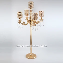 LK20191107-41 hot sale 5 arms Crystal candlestick candle holder metal for wedding decoration