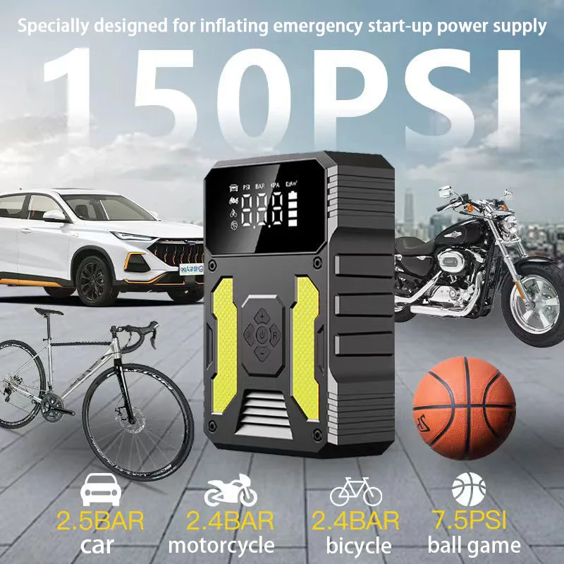 150PSI Portable Car Air Pump Tire Pump Multifunction Car Battery Jump Starter with Air Compressor