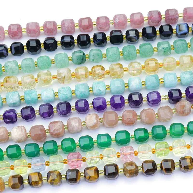 New 8MM Natural Faceted Cube Stone Beads Gemstone Bead for DIY Jewelry Making 8mm 6mm