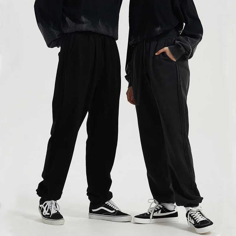 High Street Batik Washed Vintage Mens Casual Trousers Loose Wide Leg Washed Men French Terry Sweatpants