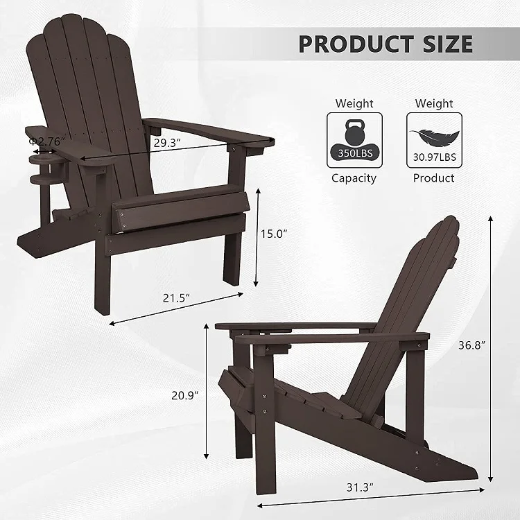 Adirondack Chair with Cup Holder Weather Resistant 1 Chair Patio Plastic Adirondack Chair for Lawn Garden  Backyard