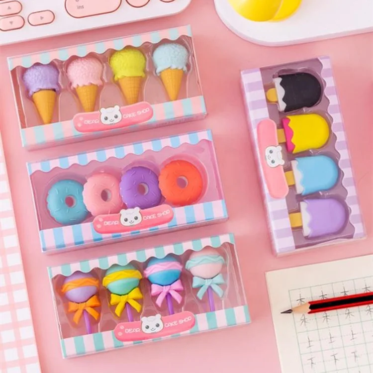 Набор креативных канцелярских принадлежностей, ластик с мультяшным мороженым, пончики, ластик