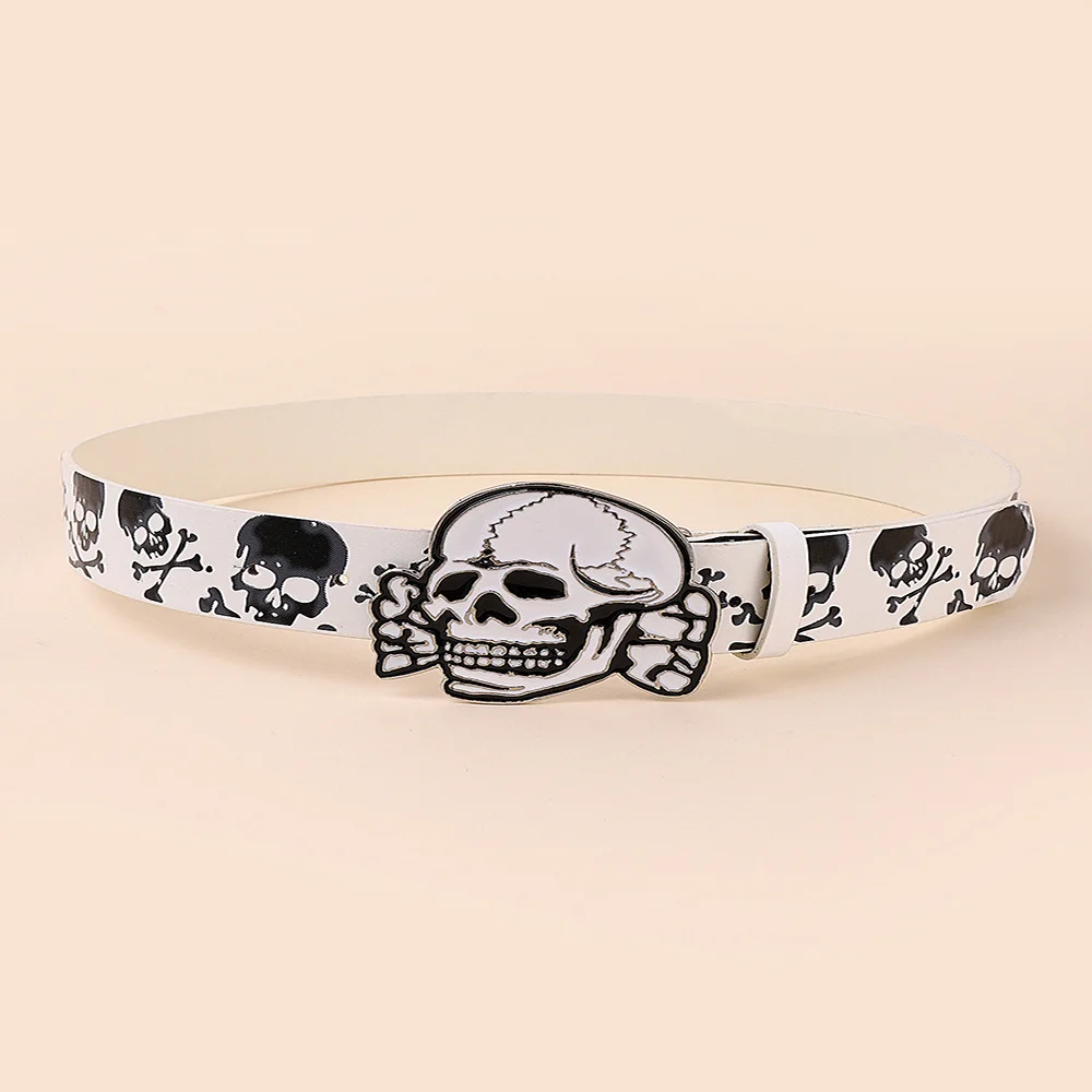 Fashion skull retro everything with printed ethnic style sexy PU belt