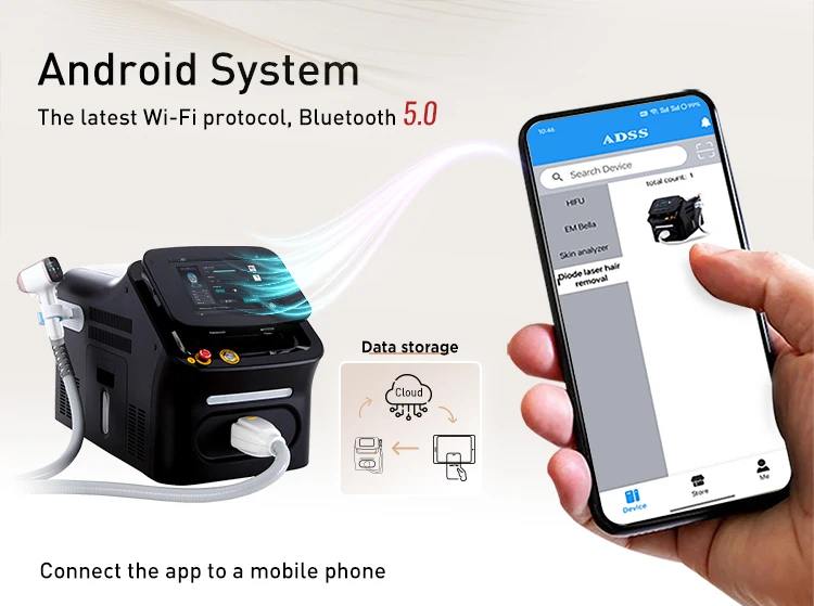 Beijing ADSS Factory Portable Multi-function 808nm 755nm 1060nm Permanent Diode Laser Hair Removal Machine