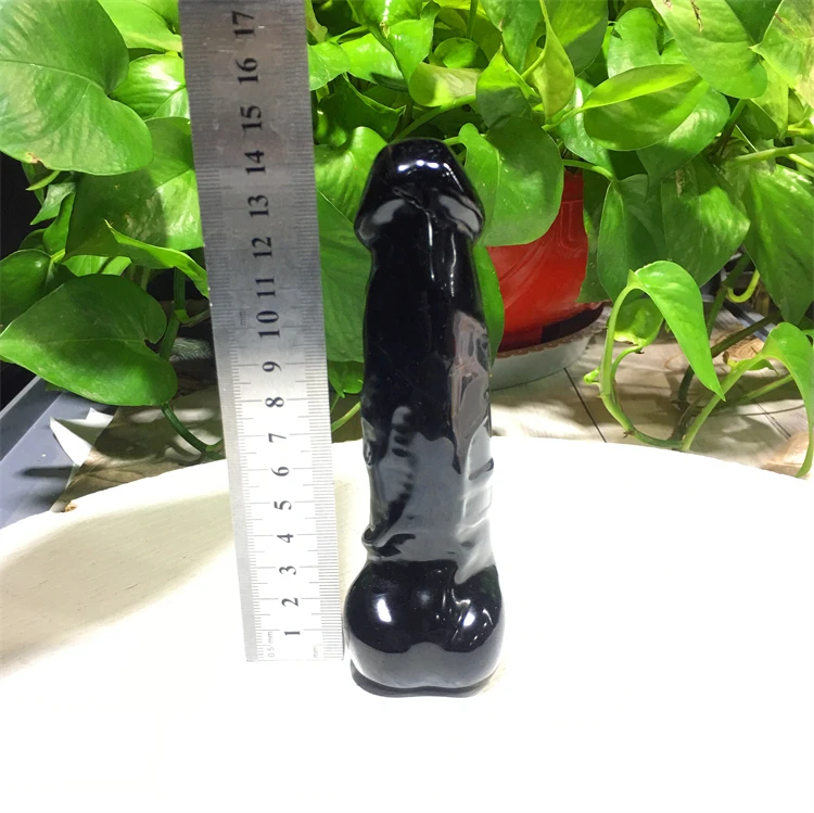 Hot selling natural crystal carved decoration black obsidian artificial penis carvings
