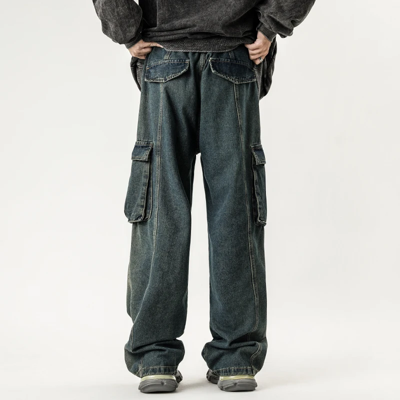 SKYKINGDOM American Retro Design Street Straight Leg Wide Leg Hip Hop Jeans for Men