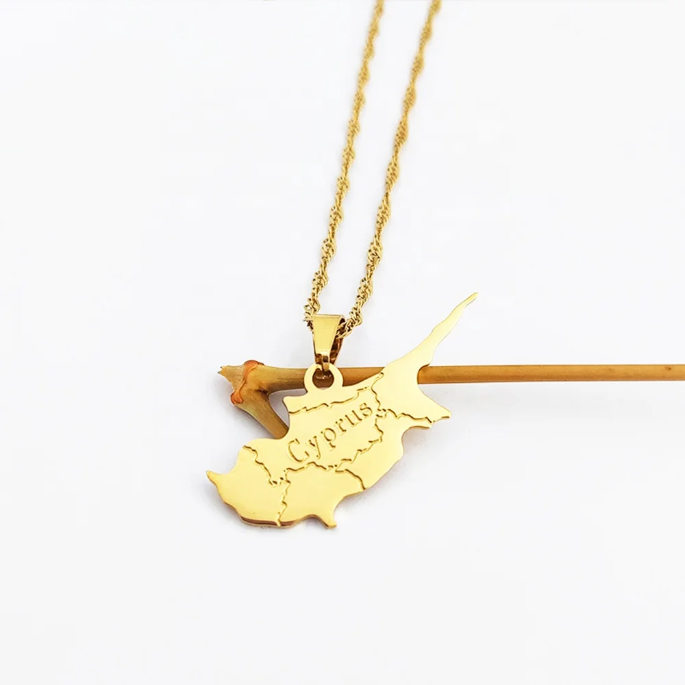 Кипр Карта Ожерелье комплект ювелирных изделий из нержавеющей стали карта колье с подвеской 18k золотые ювелирные изделия Bijoux (украшения своими руками) Acier нержавеющая сталь Joyas