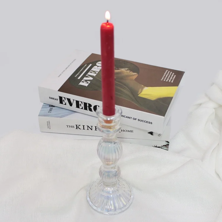 LANGXU Set of 3 Crystal Taper Tall Glass Candle Holders Candlestick clear Glass Pillar Candle Holder Welcome Oem