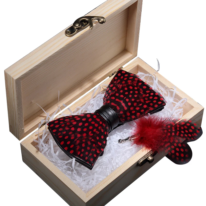 Fashion Feather Necktie for Men Bow Ties Natural Material Boutique Mens Handmade Feather Bow tie Sets Boxes