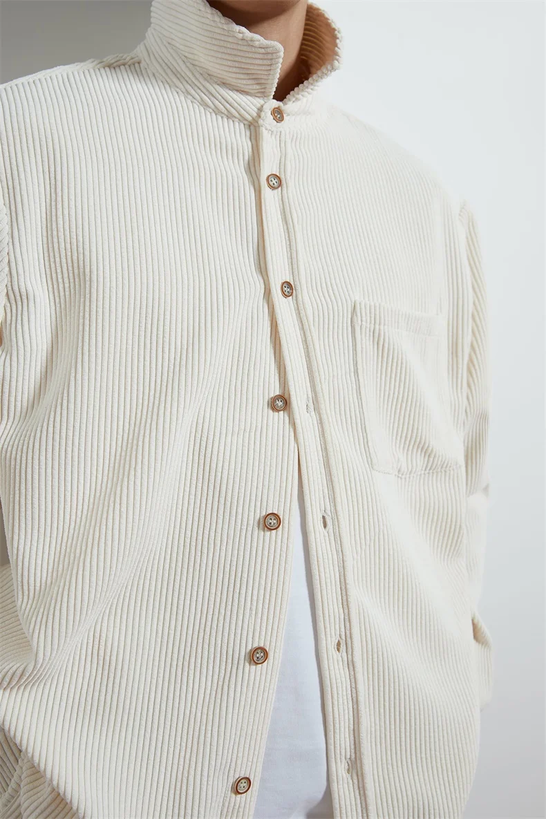 Custom mens white oversize work button up corduroy casual shirts with pocket