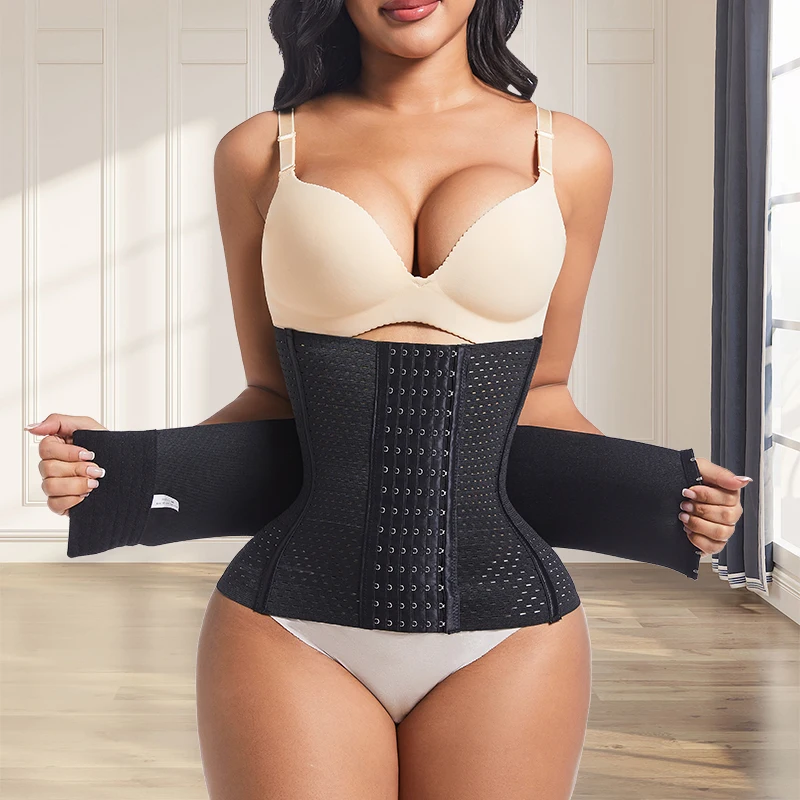 Fajas Colombianas Double Compression Waist Trainer Adjustable Zipper And Hook-Eyes Bone Women Body Shaper Flat Belly Corset