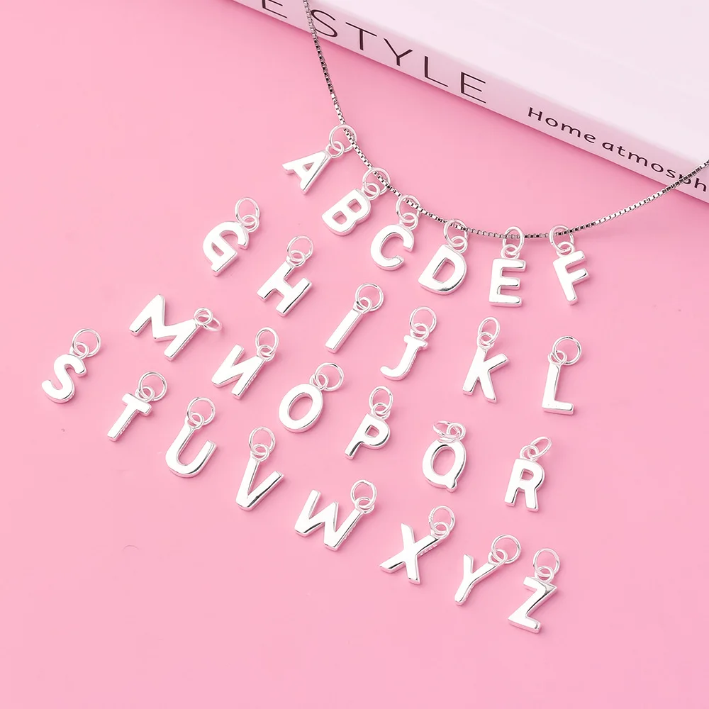 925 Sterling Silver Fashion Sweet 26 Letters Pendant For Women Girls Wish Fine DIY Necklaces Bracelets Accessories Jewelry