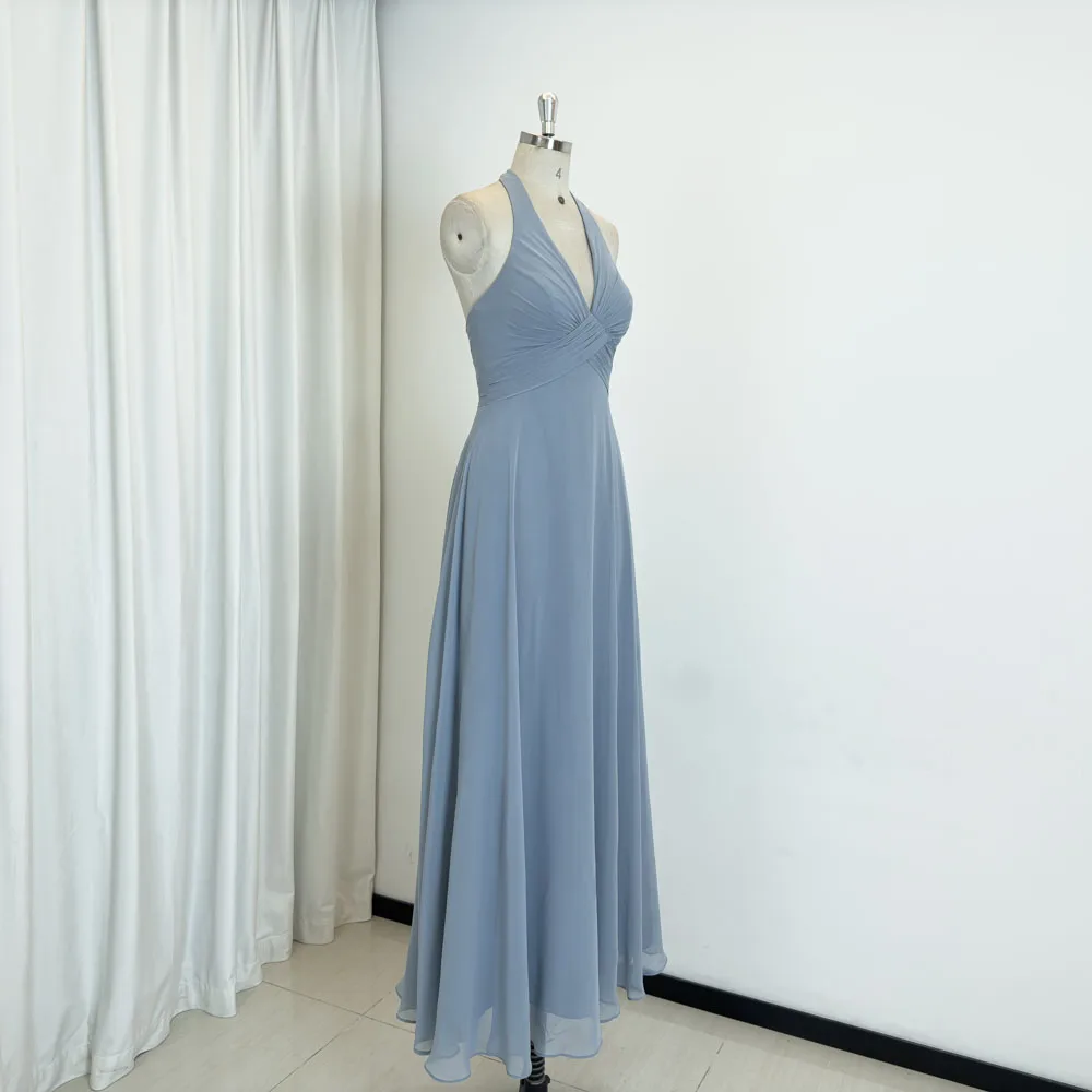 TEENYEE Latest Open Back A-Line Dusty Blue Bridesmaid Dresses Women Wedding Dress Bridal Gown For Party