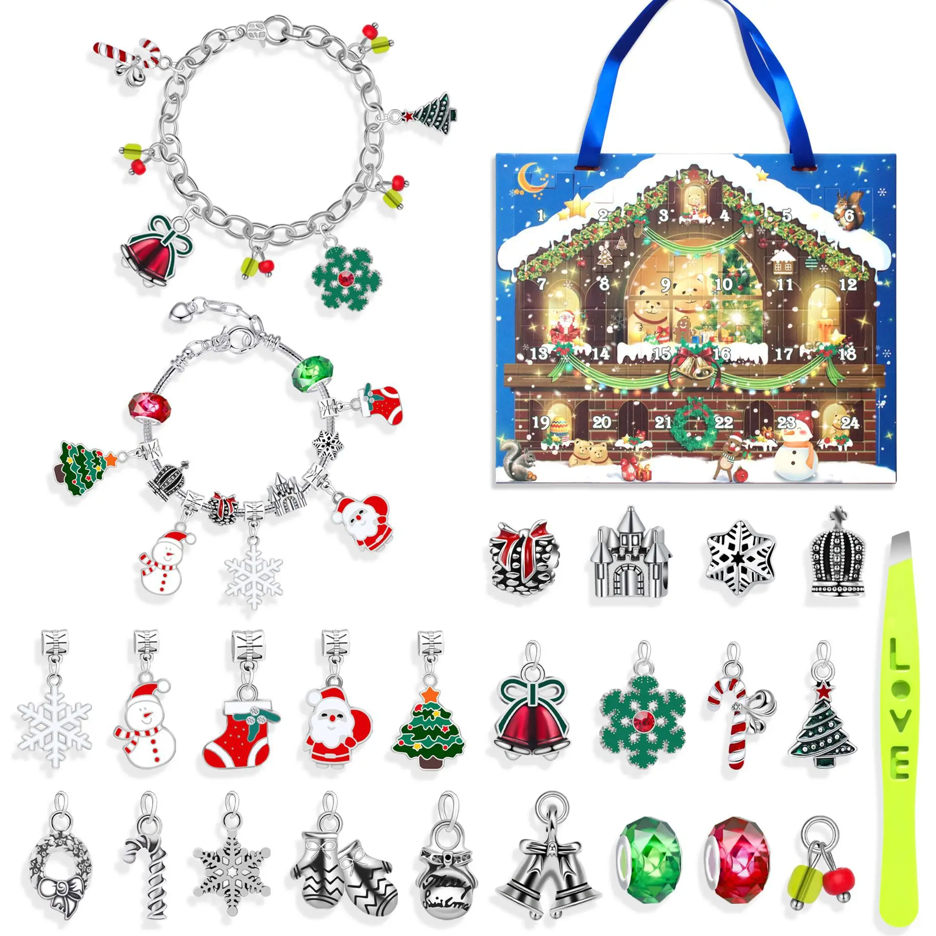 Hot sales Christmas Advent Calendar Bracelets Christmas Gift For Kid Girls Charms Bracelet Making Kit Charms Bracelet Making Kit