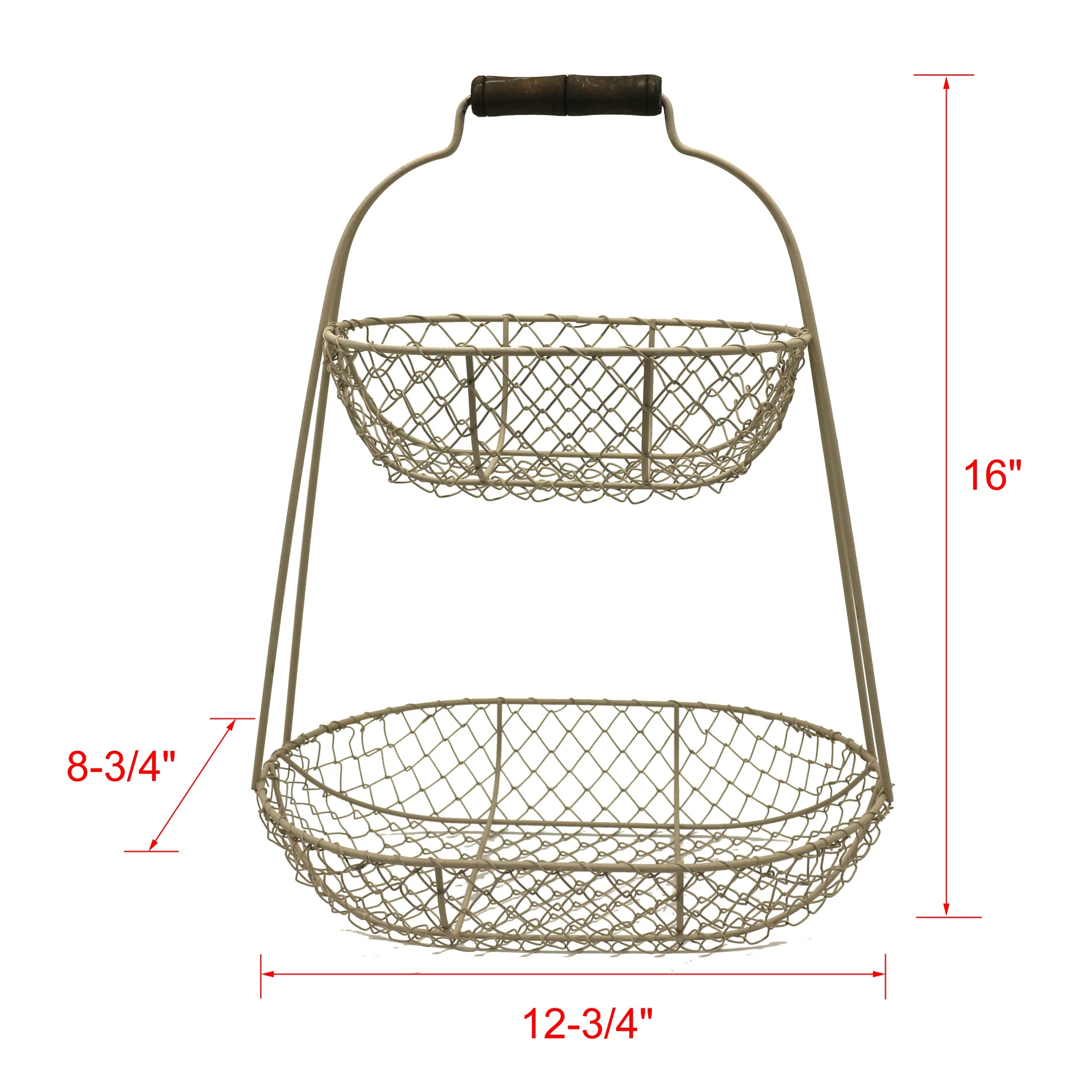 
Rustic Chicken Wire 2 Tier Fruit Basket Metal Gathering Basket with Handle Country Vintage Style Storage Basket. Grey 