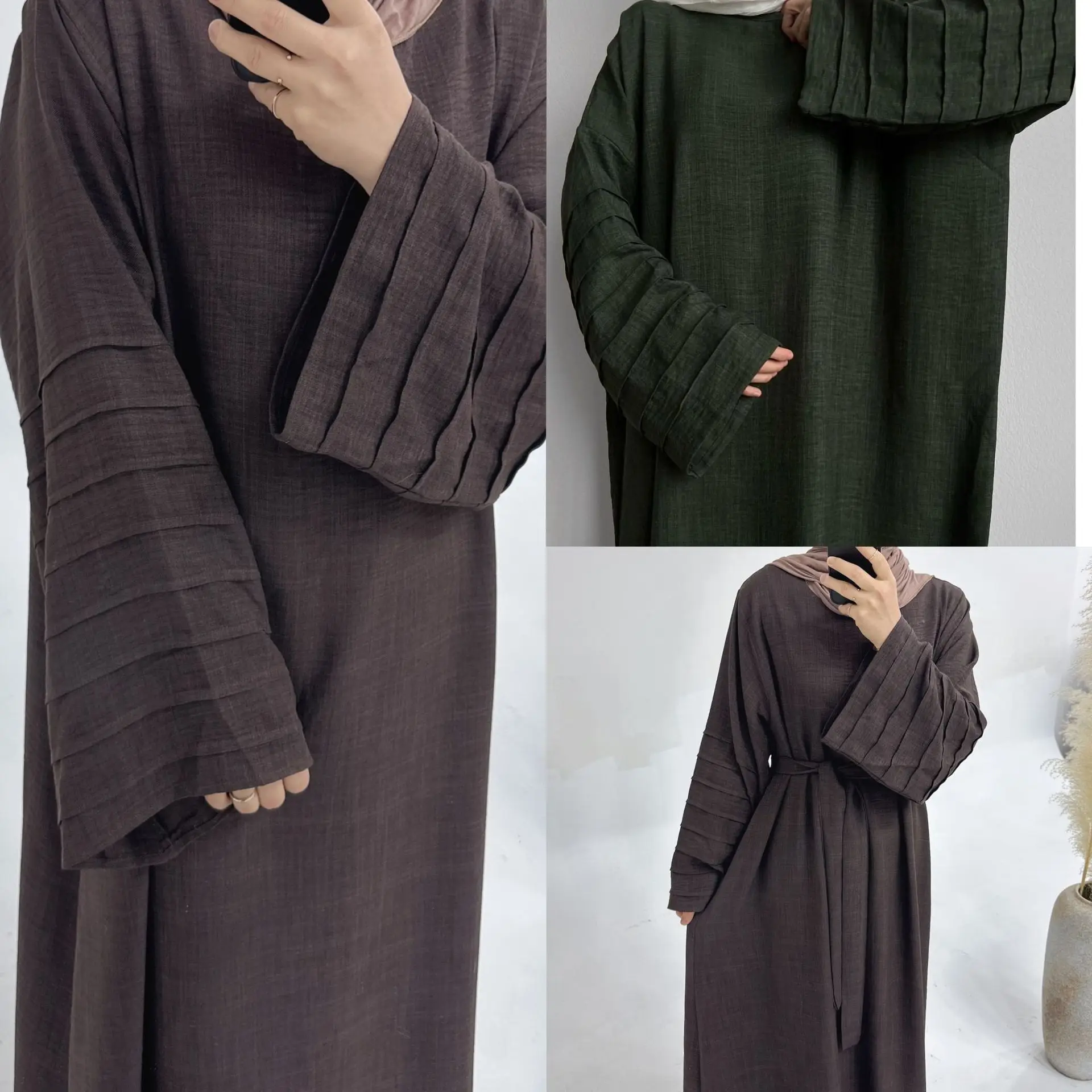 clothing manufacturer Custom Muslim women 2pcs Abaya set Plain Polyester long dress kimono Cardigan Islamic Clothing