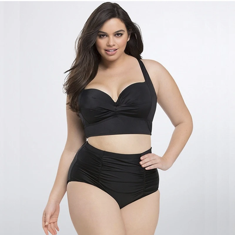 Pus size women swimsuit Two piece beach wear swimming suit 5XL Crossed back high waist women swimming underwear