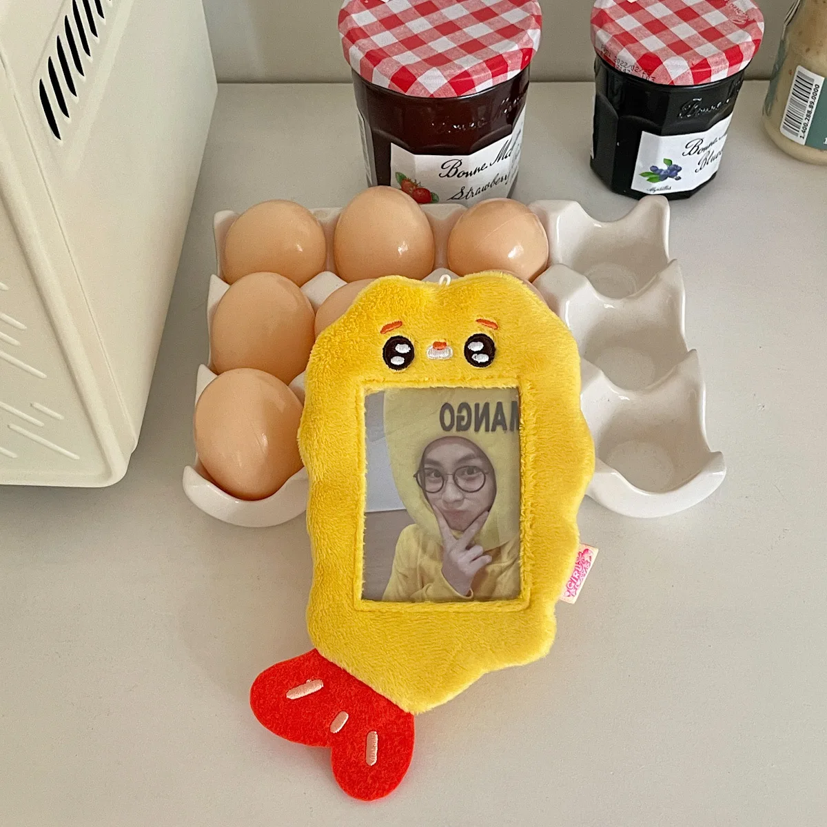 New Arrival Kawaii Fish Rice Ball Plush Photocard Holder Photo Bus Card Protective Cover Case Bag Pendant Stationery