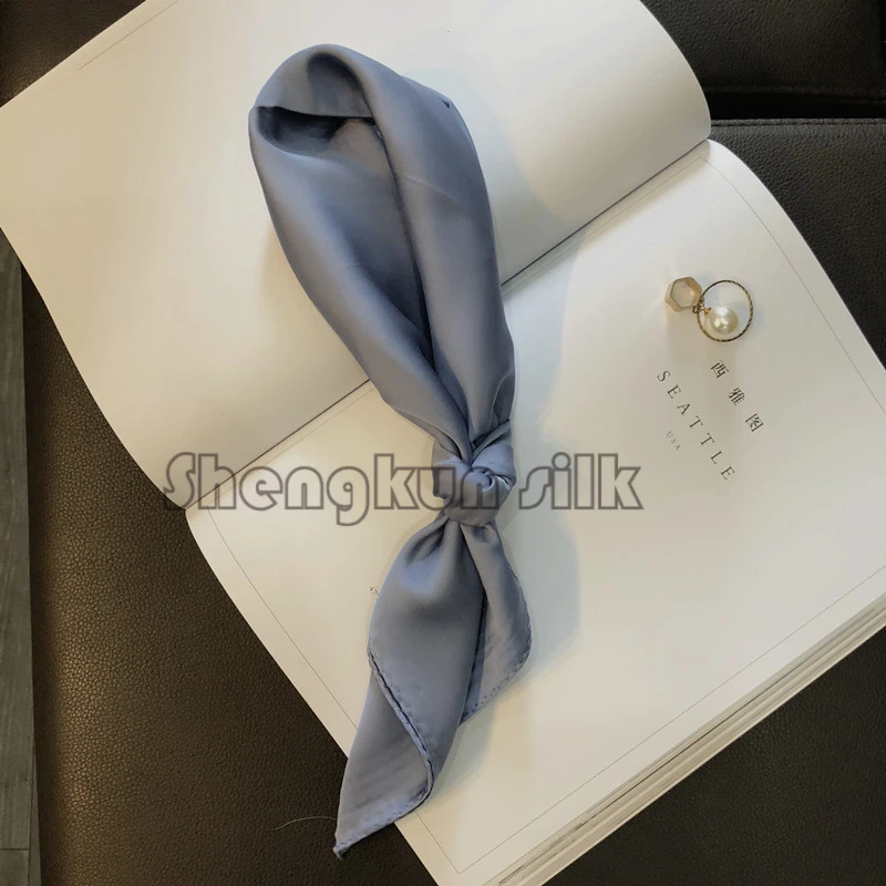 Роскошный 100% Шармез Шелковый Тощий шарф шейный длинный шарф сплошной цвет