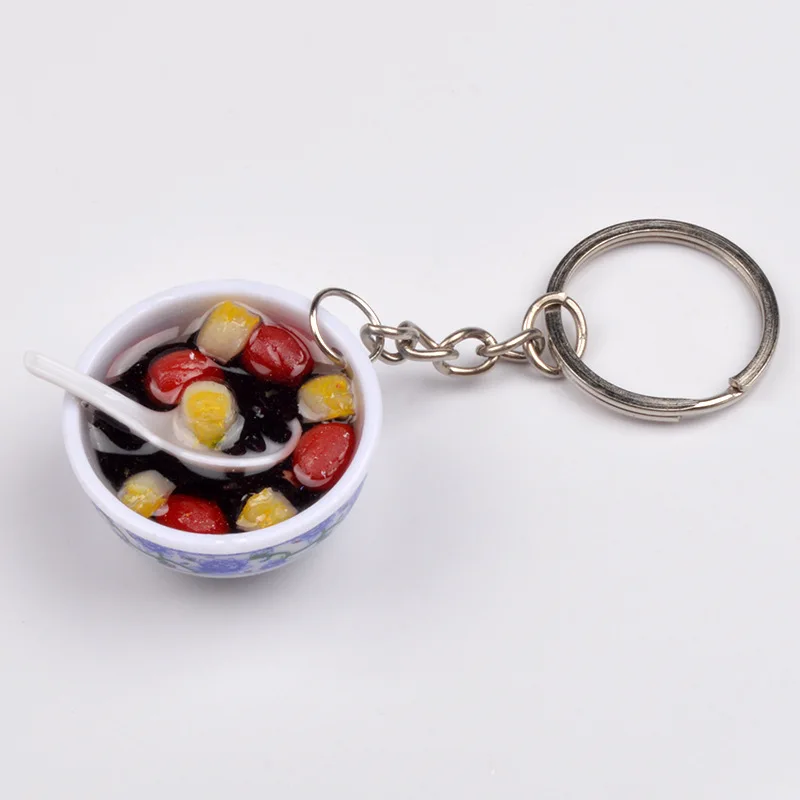 pvc Chinese style Mini miniature simulation 3cm blue and white porcelain bowl food play model Key chain