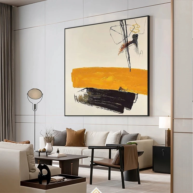 living room Oil picture black and white modern orange art large hand-painted abstract oil painting