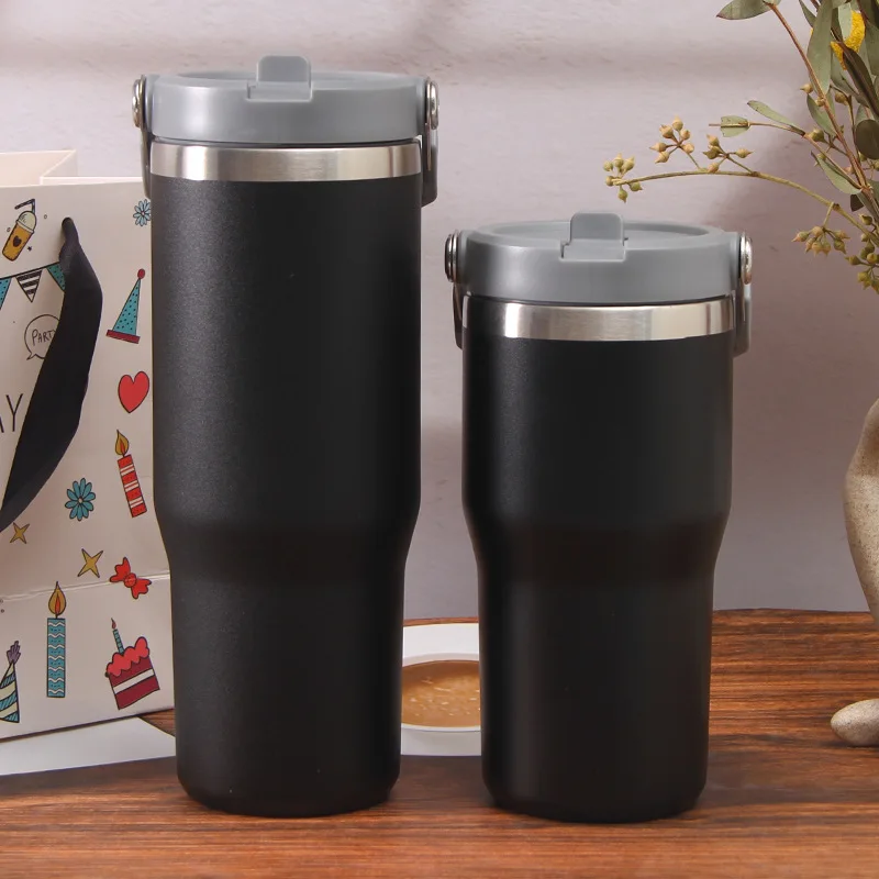 Large capacity stainless steel car cup Ice King cup 20oz  Portable Double-Wall Glass Mugs with Lid Straw for Water Wine