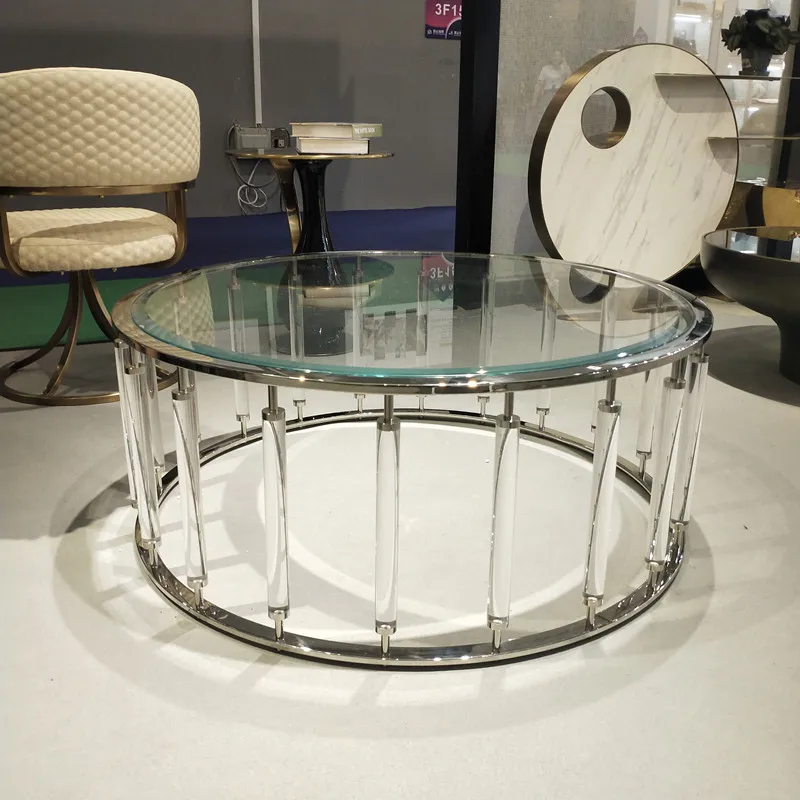 Luxury Oval Glass Top Metal Frame Acrylic Side Coffee Table Wedding Decoration Cake Table For Living Room Glass Customized Size