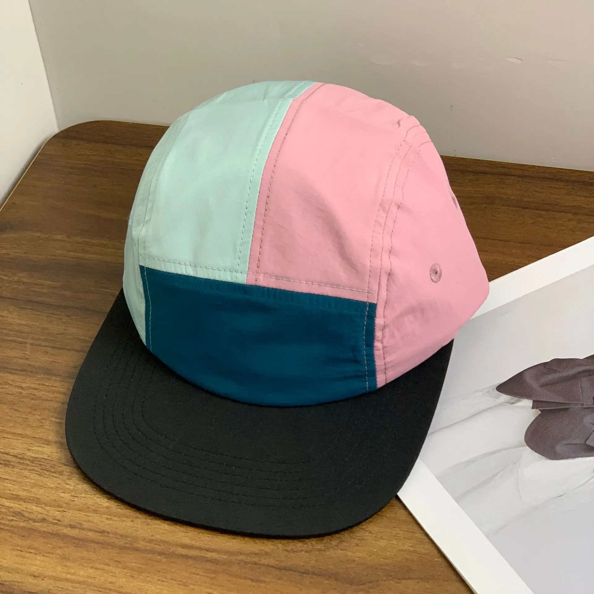 Custom Logo Contrast Color Blank Quick Dry Water Proof Baseball Cap For Men & Women 5 Panel Camp Cap Lightweight