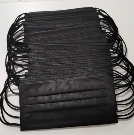 
manufacturer 50pcs Box disposable black 3 ply face mask breathable Earloop custom Disposable Black Face Mask 