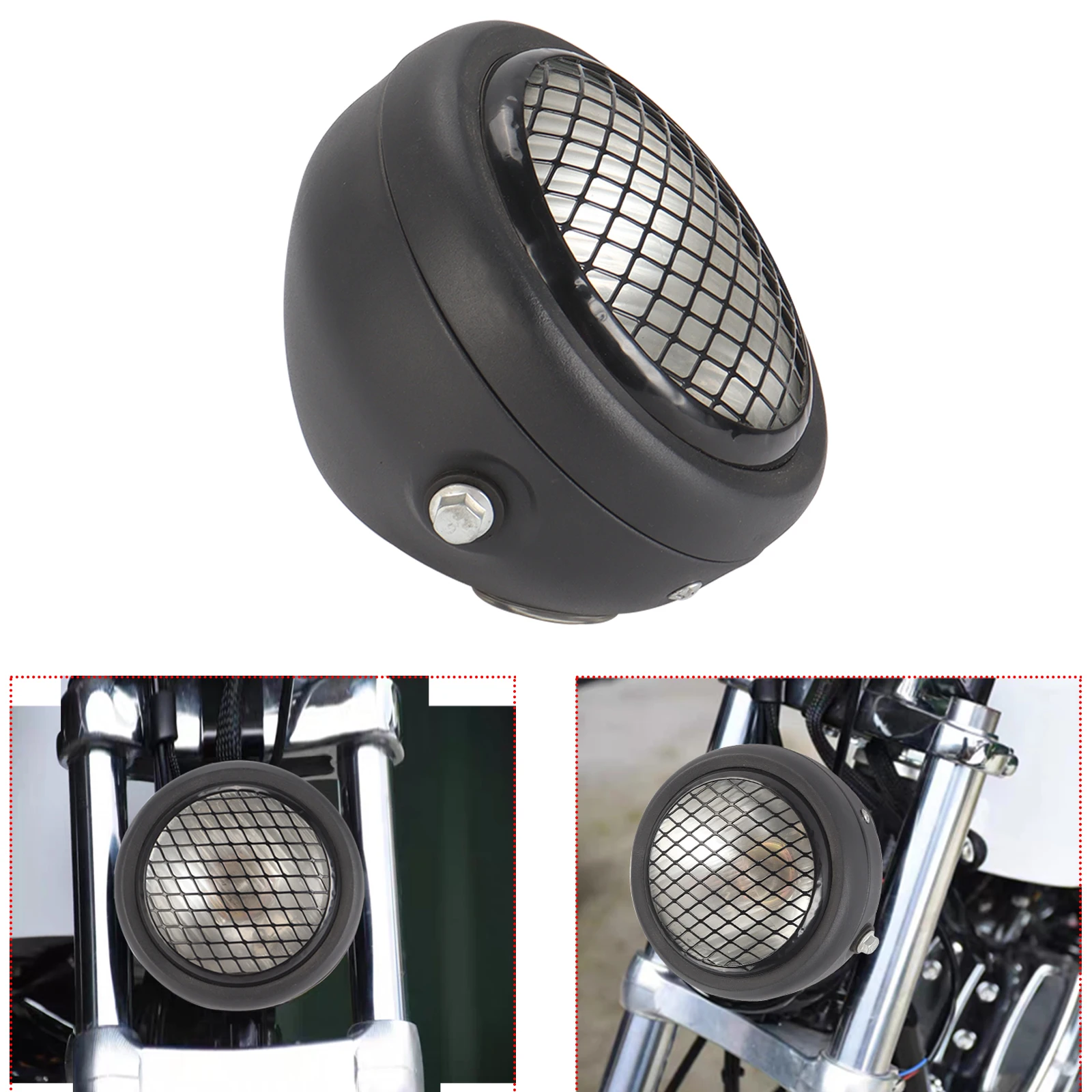 Motorcycle Modification Parts Black Motorcycle Retro High Performance Headlight With Grille