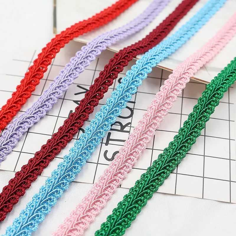 Wholesale Colorful 12MM Polyester Woven Braid Trim Fabric Gimp Trim Lace Ribbon Sewing Upholstery Home Decoration Accessories