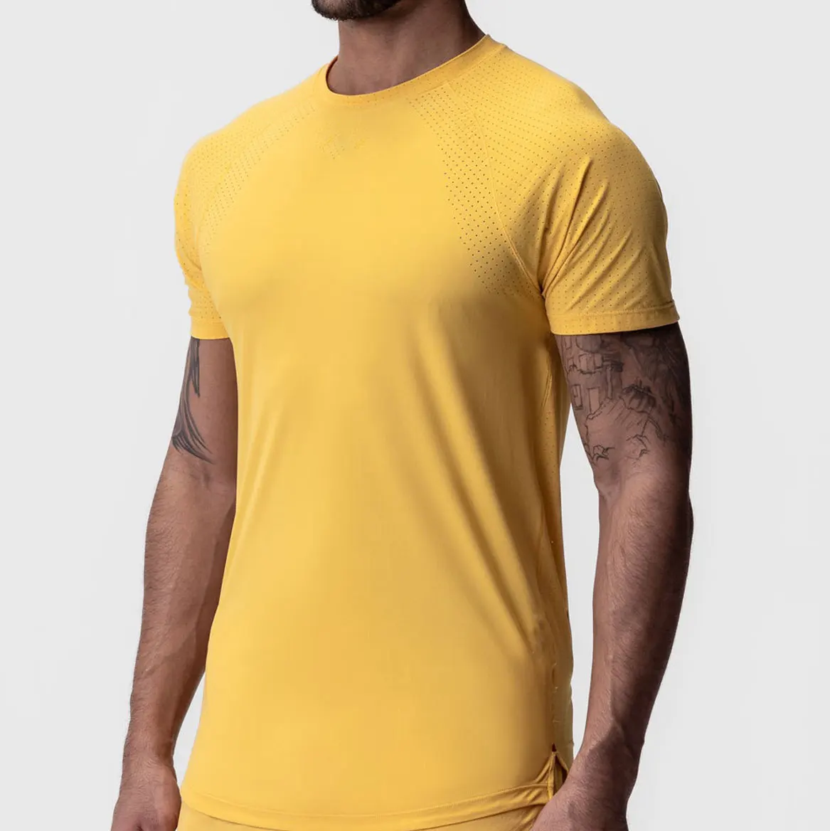 Arabella 2024 Custom Logo Laser Perforated Eco Friendly T-shirts Boxy Fit Blank Muscle Tee Shirts