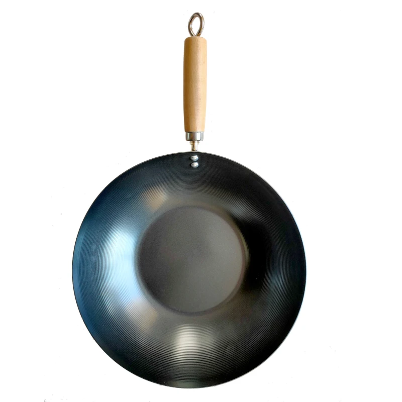 Прямая продажа с фабрики, китайская домашняя кухонная мешалка, жаровня, Индукционная антипригарная сковорода для приготовления вок с деревянной ручкой, китайская сковорода для вок